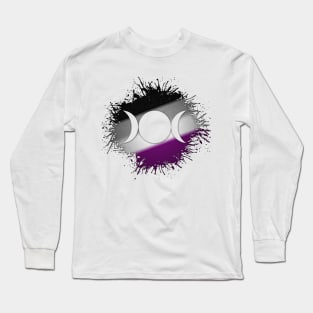 Paint Splatter Asexual Pride Flag Triple Goddess Moon Symbol Long Sleeve T-Shirt